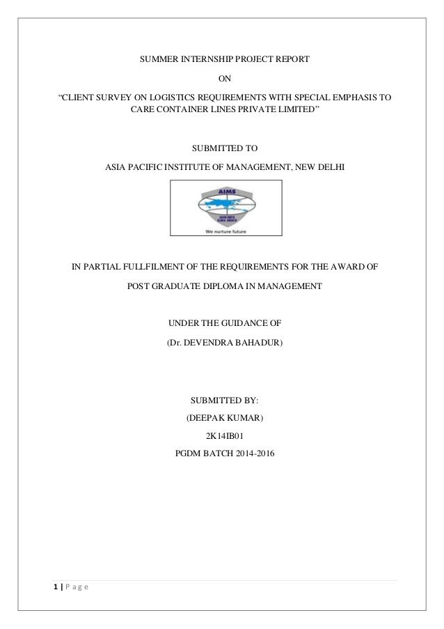supply chain management internship report Summer internship report on logistic management